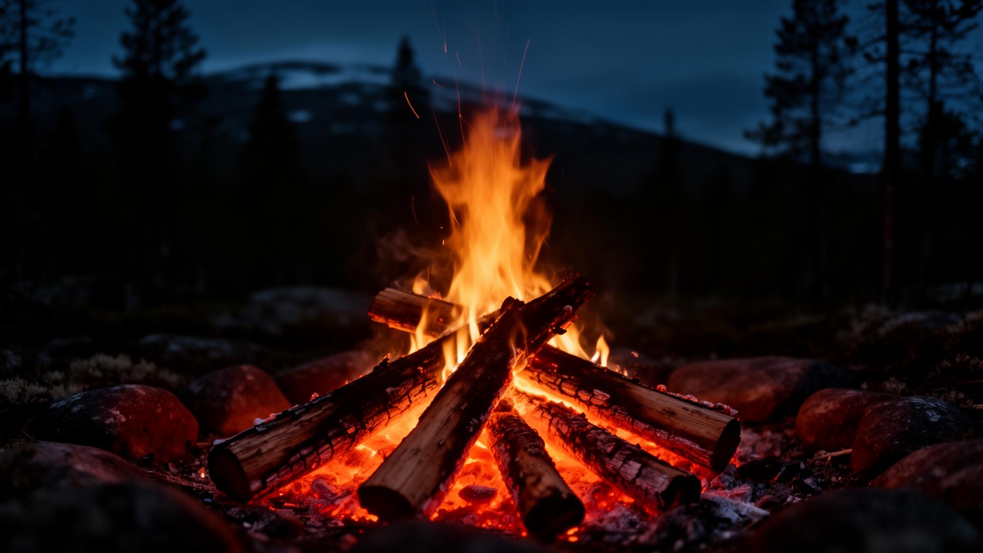 Firelight in the Nordic wilderness